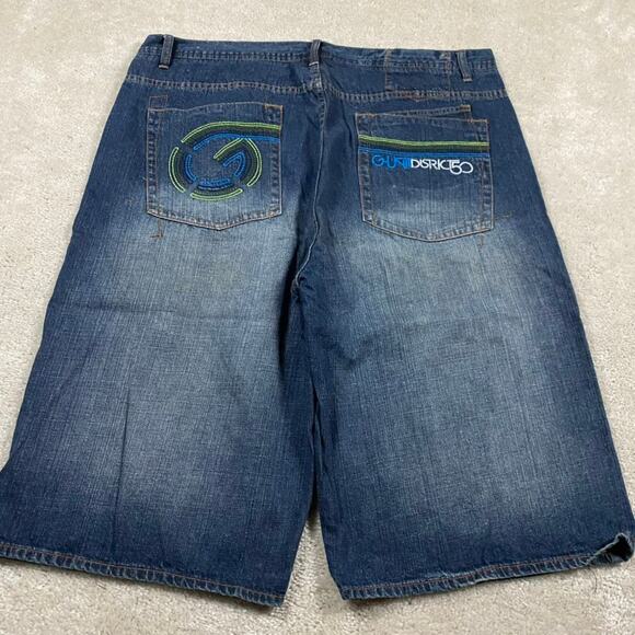 Y2K G Unit Jean Shorts Mens 42* Blue Baggy Streetwear Grunge 50 Cent Jorts Rap - Picture 1 of 12